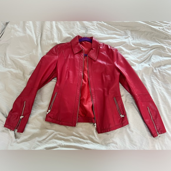 Real Red Italian Leather Jacket - Picture 2 of 5
